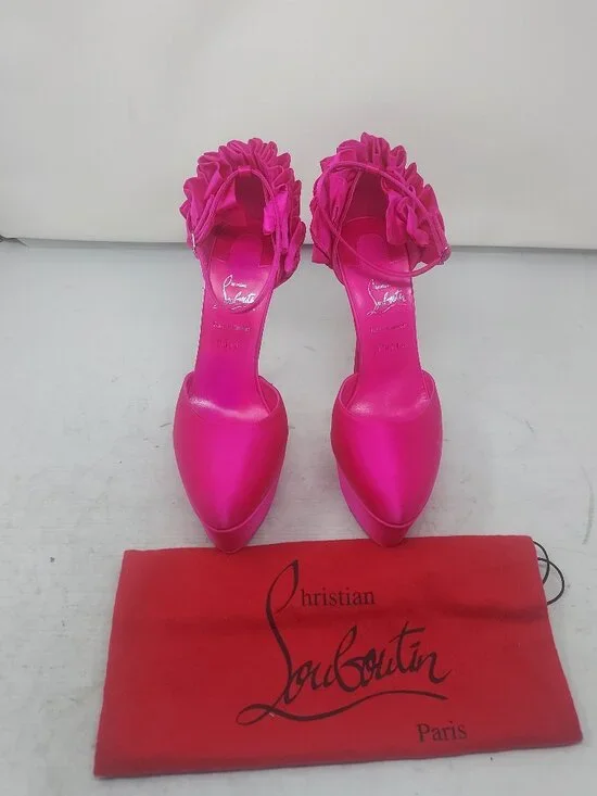 CHRISTIAN LOUBOUTIN Pink Maria Frou Alta Satin Platform Pump Shoe - Picture 5 of 14